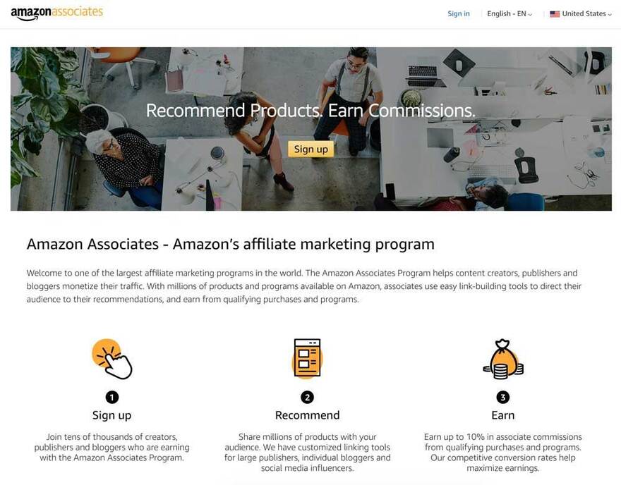 Description page of Amazon's affiliate marketing