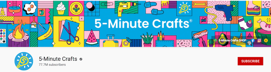 YouTube channel header for 5-Minute Crafts