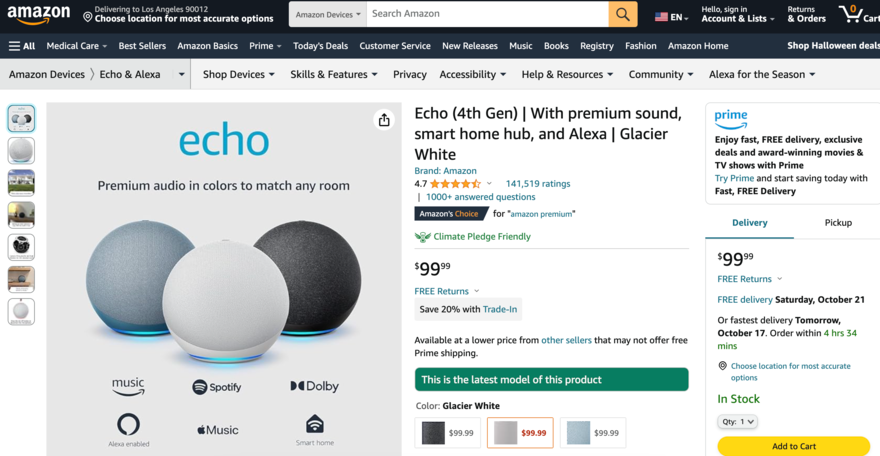 Homepage for Amazon Echo