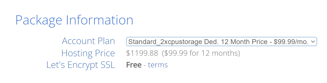 12-month price for a standard Bluehost dedicated hosting plan