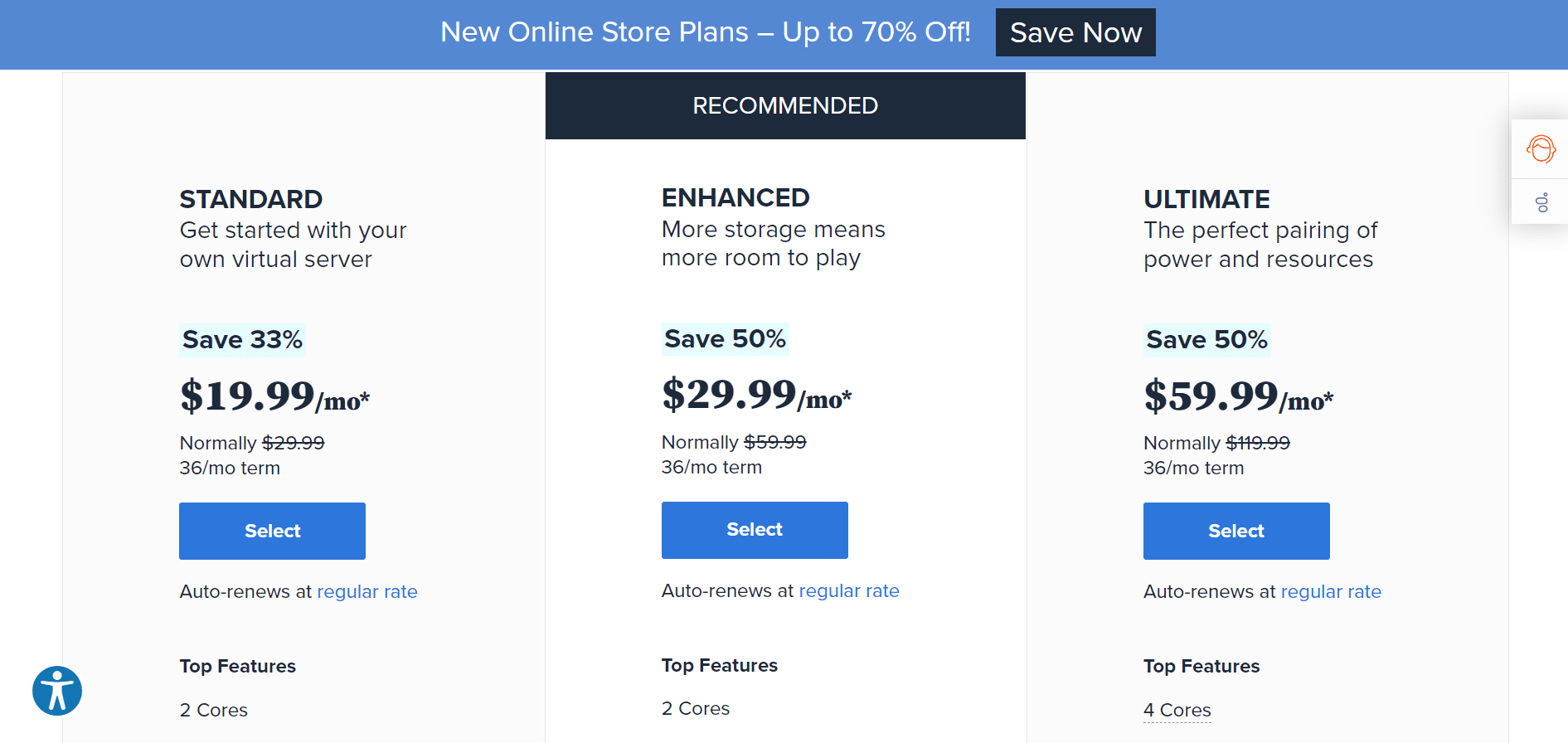 36-month pricing for Bluehost's 3 VPS hosting plans