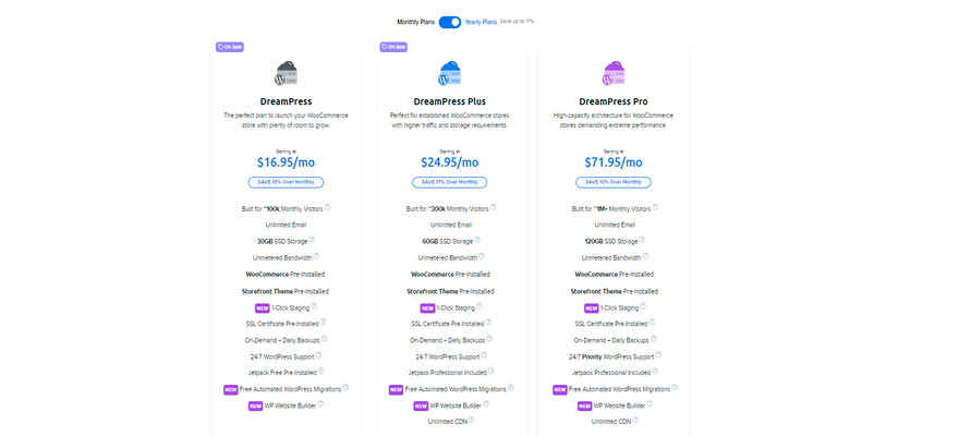 DreamHost's WooCommerce plan prices
