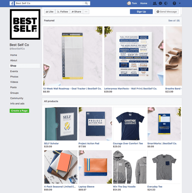 Example of selling products on Facebook