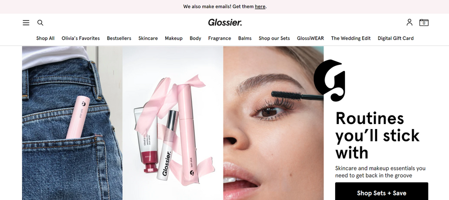 Glossier website homepage