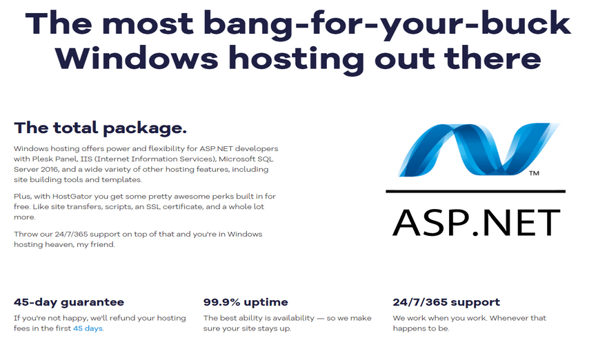 hostgator asp.net hosting features description
