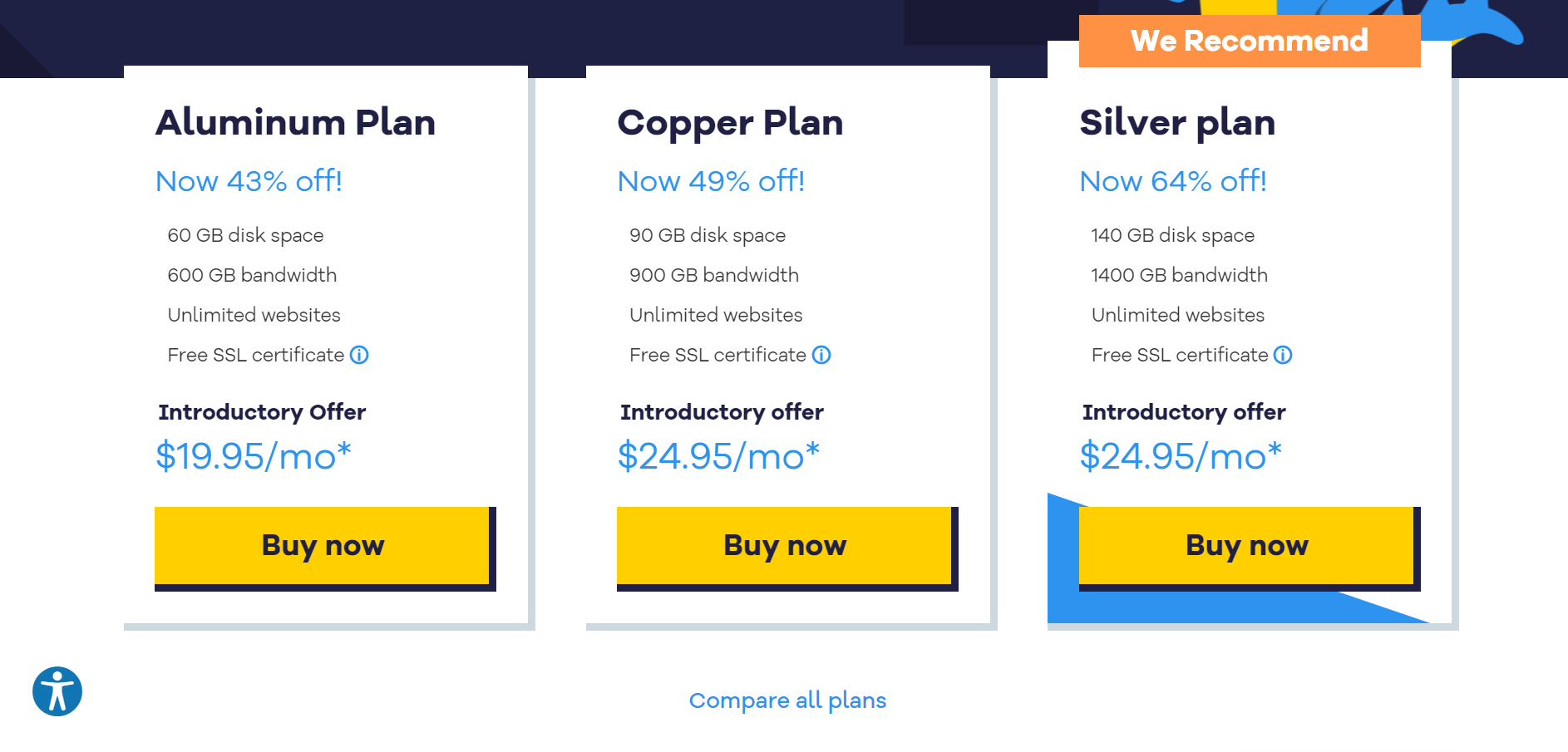 HostGator three reseller hosting plans showing prices and features