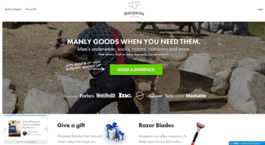 Website for Manpacks brand