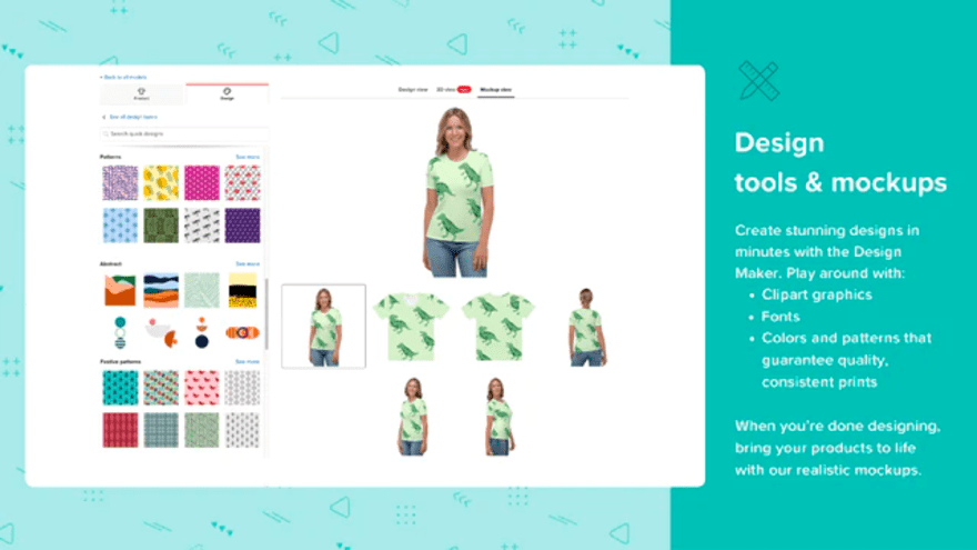 Examples of designs and mockups created using the Shopify app Printful