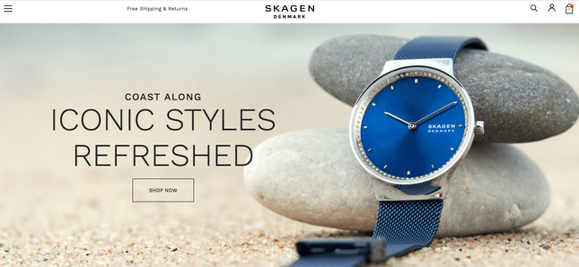 Skagen website homepage featuring its latest product collection