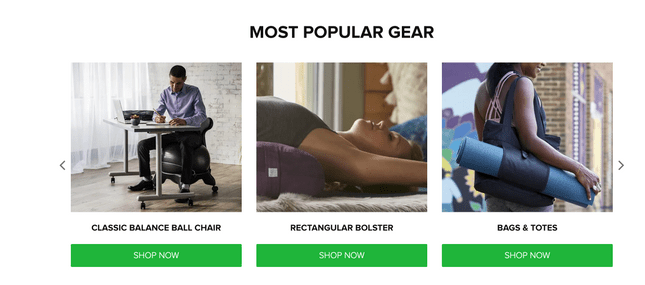 Gaiam homepage featuring its most popular fitness products
