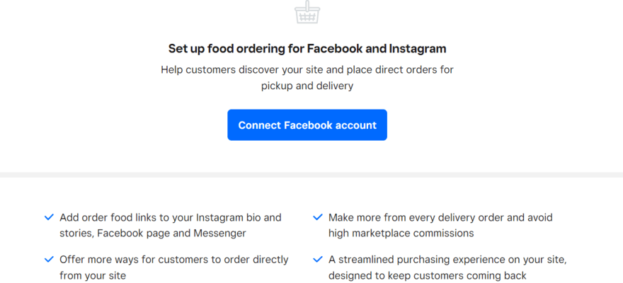 Setting up online ordering via social media in Square Online's backend