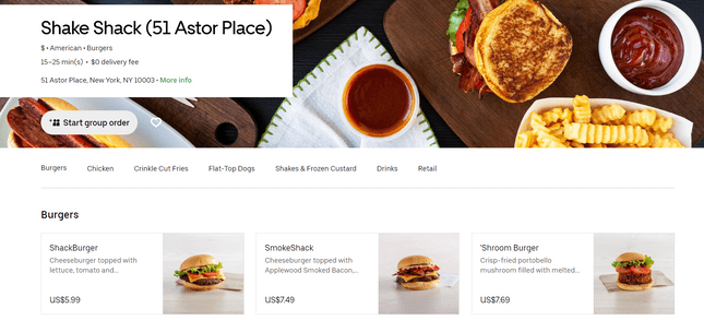 third party app food ordering shake shack uber eats example
