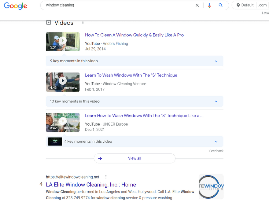 Video Marketing SEO Results Page
