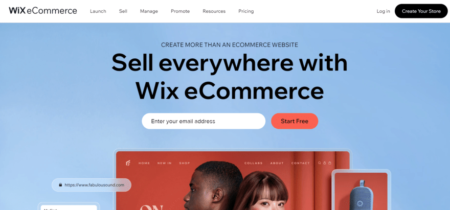 Wix eCommerce homepage inviting users to start for free
