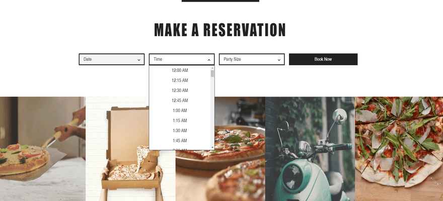 wix restaurant template pizza shop reservation