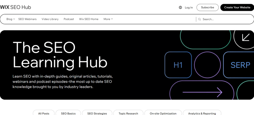 Wix's SEO learning hub homepage
