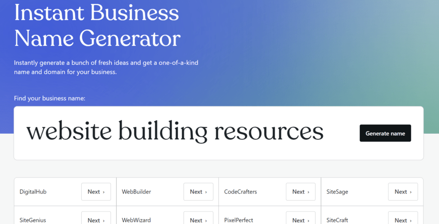 WordPress AI business name generator in action