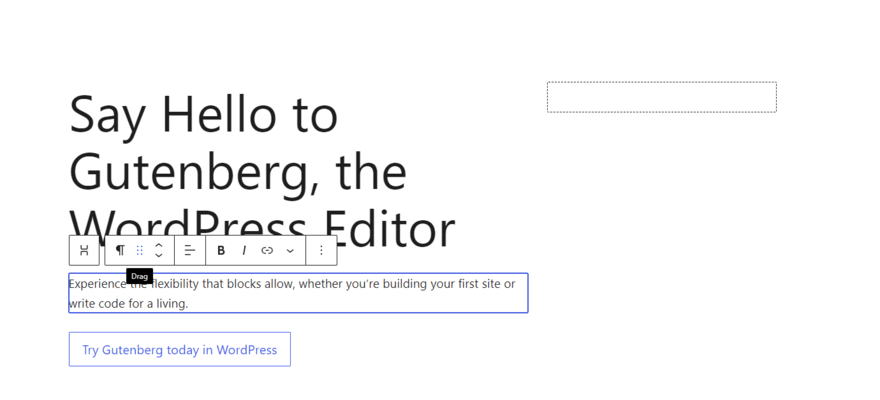 A text box selected on WordPress.org's editor